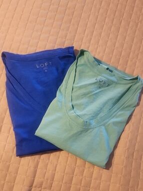 LOFT Mint Green & Blue Scoop Neck Muscle Tees- Bundle Of 2